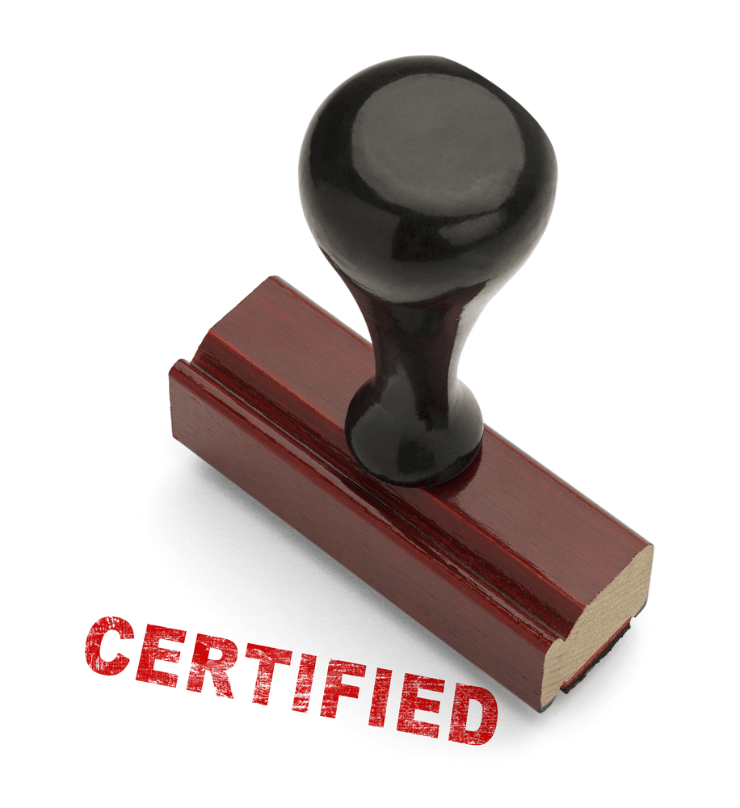 Photo of a stamp that says certified